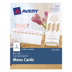 Avery Textured White Menu Cards, 8.5 x 3.66 Inches, Pack of 75 (16110)