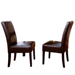 Best Selling Chocolate Brown T-Stitch Leather Dining Chair, 2-Pack