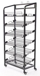 Displays2go Steel Baker’s Rack with Wheels 6 Wire Shelves, Black