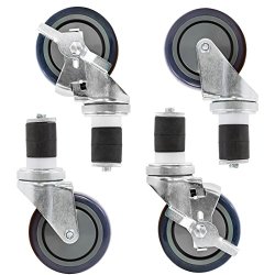 Gridmann 4 inch Caster Wheel Set For Commercial Kitchen Prep Tables, 2 Wheels with Brakes, 2 without Brakes