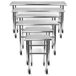 Gridmann Stainless Steel Commercial Kitchen Prep & Work Table w/ 4 Casters (Wheels) – 72 in. x 30 in.