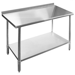 Gridmann Stainless Steel Commercial Kitchen Prep & Work Table w/ Backsplash – 48″ x 24″