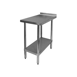 GSW Commercial Work Table with Stainless Steel Top, 1 Galvanized Undershelf, 1-1/2″ Backsplash & Adjustable Bullet Feet, 30″W x 18″L x 35″H, NSF Approved