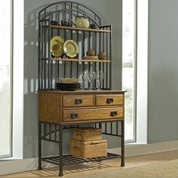 Home Styles 5050-615 Oak Hill Bakers Rack with Hutch, Distressed Oak Finish