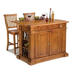 Home Styles Large Kitchen Island Set with 2 Stationary Stools – Cottage