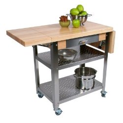 John Boos Cucina Elegante Edge Grain Maple and Stainless Steel Chef’s Cart with 2 Drop Leaves