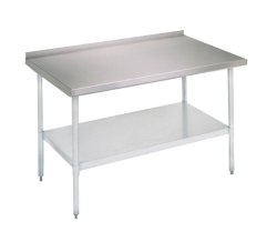 John Boos E Series Stainless Steel 430 Budget Work Table, Adjustable Undershelf, 1.5″ Turn Up Rear Riser Top, Galvanized Legs, 60″ Length x 30″ Width