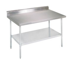 John Boos E Series Stainless Steel 430 Budget Work Table, Adjustable Undershelf, 5″ Riser Top, Galvanized Legs, 48″ Length x 30″ Width
