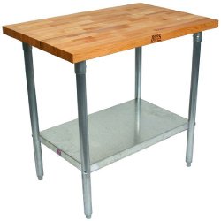 John Boos JNS02 Maple Top Work Table with Galvanized Base and Shelf, 48″ x 24″ x 1-1/2″