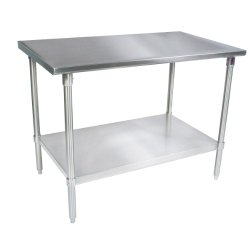John Boos ST6-2460GSK Stainless Steel Stallion Work Table with Lower Shelf, Adjustable Galvanized Legs, Flat Top, 60″ Length x 24″ Width