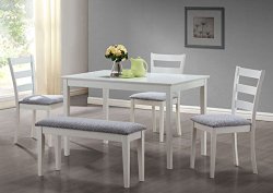 Monarch Specialties 5-Piece Dining Set with a Bench and 3 Side Chairs, White