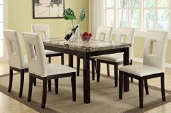 Poundex F2094 & F1052 Faux Marble Top W/ White Leatherette Chairs Dining Set
