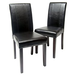 Roundhill Urban Style Solid Wood Leatherette Padded Parson Chair, Black, Set of 2