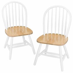 Winsome Wood Windsor Chair in Natural and White Finish, Set of 2