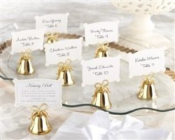 Kate Aspen Gold Kissing Bells Place Card/Photo Holder, Set of 24