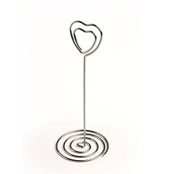 Set of 18 3.5 Inch Wire Photo Clips with Heart-shaped Holder and Spiral Base for Tabletop Use.