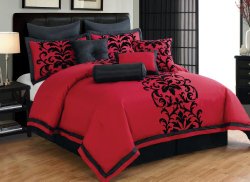 10 Piece Queen Dawson Black and Red Comforter Set