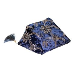220x32cm Blue Designer Vintage Style Table Runner / Bed End Throw Velvet Feel