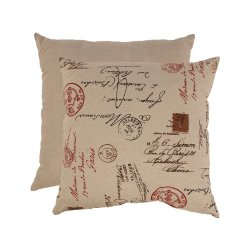 23″ French Postale Beige and Red Decorative Floor Pillow