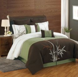 8 Piece Queen Bamboo Embroidered Comforter Set