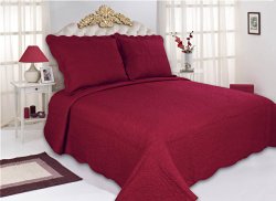 All for You 3pc Reversible Quilt Set, Bedspread, and Coverlet-burgundy color (FULL/QUEEN, BURGUNDY)-86″ x 86″