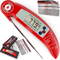 Alpha Grillers Ultra Fast Instant Read Digital Cooking Thermometer With BBQ Meat Internal Temperature Chart.