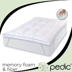 BioPEDIC Memory Plus Deluxe 3-Inch Memory Foam and Fiber Bed Topper with Anchorbands, Full, White