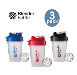 Blender Bottle with Shaker Ball 20 Oz, Pack of 3 (Blue, Red, Black)