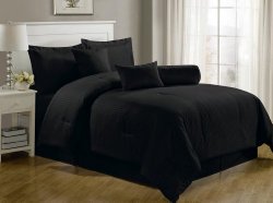 Chezmoi Collection 7-Piece Hotel Dobby Stripe Comforter Set, Queen, Black