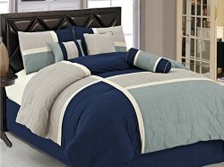 Chezmoi Collection 7-Piece Quilted Patchwork Comforter Set, Full, Blue/Gray