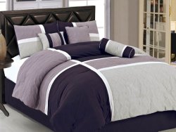 Chezmoi Collection 7-Piece Quilted Patchwork Comforter Set, Queen, Lavender Purple