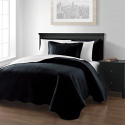 Chezmoi Collection Mesa 3-piece Oversized (100″x106″) Reversible Bedspread Coverlet Set Queen, Black/White