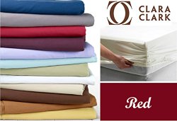 Clara Clark Premier 1800 Collection Single Fitted Sheet, Queen Size, Burgundy Red