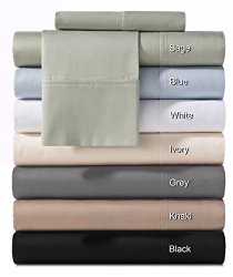 Cotton Craft 400 TC Thread Count Sateen Hemstitch Sheet Sets Super Soft Premium 100% Pure Combed Cotton – Queen Sage – Fits Mattresses up to 17 inch deep