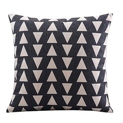 Create For-Life Cotton Linen Decorative Pillowcase Throw Pillow Cushion Cover Square 18″ Retro Black Up & Down Triangle