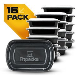 Fitpacker Meal Prep Containers – Plastic Microwavable Stackable Reusable (28oz – Set of 16)