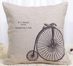 Generic Claybox Decorative 18 x 18 Inch Linen Cloth Pillow Cover Cushion Case, Penny-Farthing Bicycle