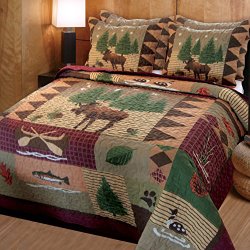 Greenland Home Moose Lodge Quilt Set, Full/Queen