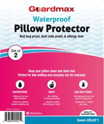 Guardmax – Bedbug Proof/Waterproof Pillow Protector – Zippered Style – Set of 2 – Quiet! – Queen (20″x30″)