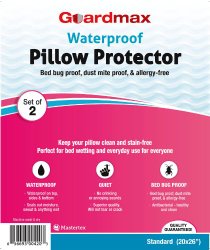 Guardmax – Bedbug Proof/Waterproof Pillow Protector – Zippered Style – Set of 2 – Quiet! – Standard Size (20″x26″)