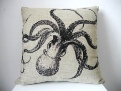 HOSL Decorative Cotton Linen Square Throw Pillow Case Cushion Cover Throw Pillow Shell Pillowcase for Sofa Octopus 18 “X18 “