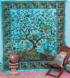 Labhanshi Tree Of Life Tapestry Floral Bird Queen Bedspread