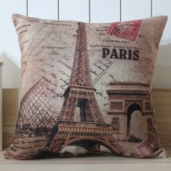 LINKWELL 45x45cm France Paris Eiffel Tower Linen Pillow Case Cushion Cover Louvre Museum Triumphal Arch