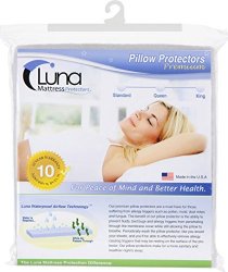 Luna Premium Hypoallergenic Bed Bug Proof Zippered Waterproof Pillow Protector (1) Standard Size – Made In The USA