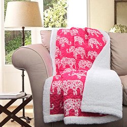 Lush Decor Elephant Parade Throw Blanket, 60 x 50″, Pink