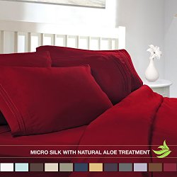 Luxury Bed Sheet Set – Soft MICRO SILK Sheets – King Size, Burgundy Red – Clara Clark