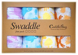 Muslin Swaddle Blankets 4 Pack – Best Baby Shower Gift – 4 Cute Designs