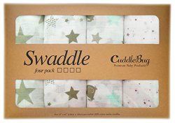 Muslin Swaddle Blankets 4 Pack – CuddleBug 47 inch x 47 inch Large Muslin Swaddles. Lifetime Guarantee!