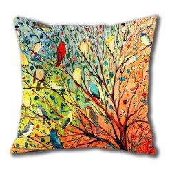 New Illustration Painting 16 Birds Standard Size Design Square Pillowcase/Cotton Pillowcase with Invisible Zipper in 40*40CM 16*16(527)-527157