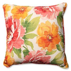Pillow Perfect Outdoor/Indoor Muree Floor Pillow, 23″, Floral, Primrose/Orange